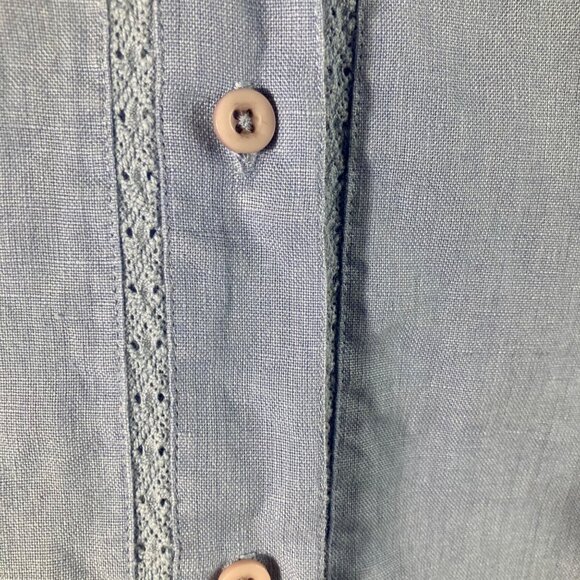 Womens Liz Claiborne Linen Button Shirt Short Sleeve Lace Detail Collar XL Blue - Picture 5 of 8